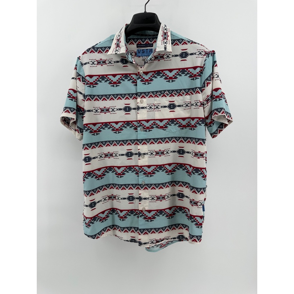 VSTR Mens Southwestern Tribal Print 4-Way Stretch Short Sleeve Button Down Shirt - Picture 6 of 7